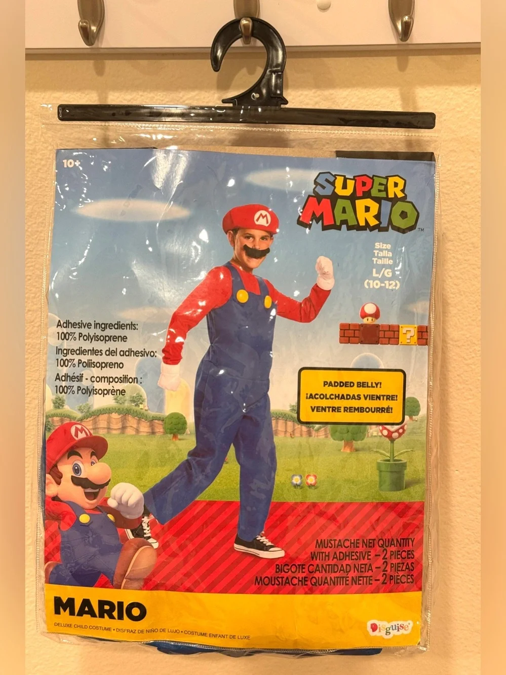 Nintendo Super Mario Costume for Kids, includes Hat & Gloves, Size L (10-12)